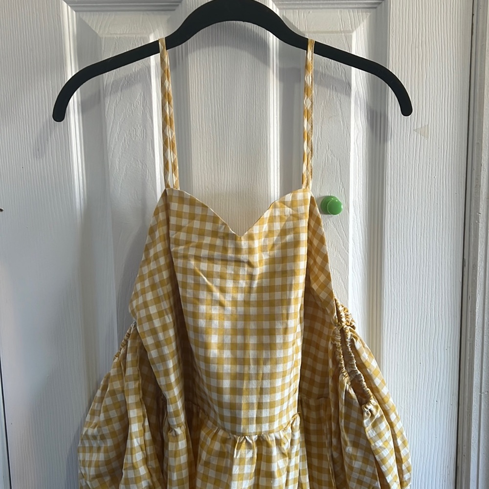 Cold shoulder yellow checkered dress